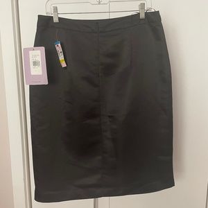 Black polished poly pencil skirt